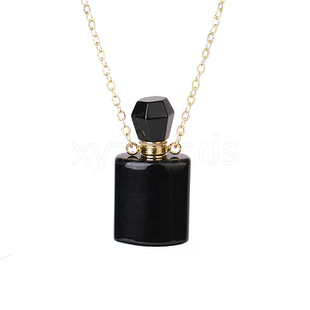 Natural Black Onyx(Dyed & Heated) Perfume Bottle Pendant Necklace PW-WG2A891-17-1