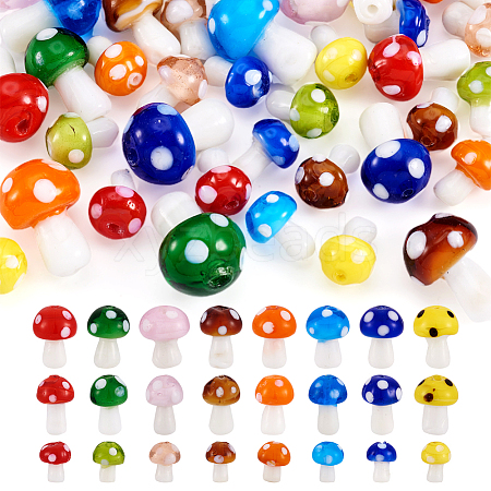  64Pcs 24 Styles Mushroom Handmade Lampwork Beads LAMP-TA0001-12-1