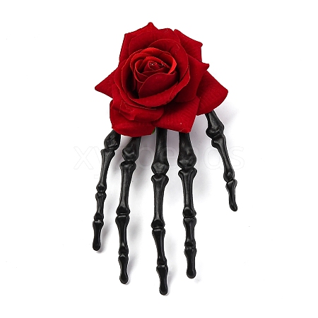 Skeleton with Rose Flower Plastic Alligator Hair Clips PHAR-M015-01C-1