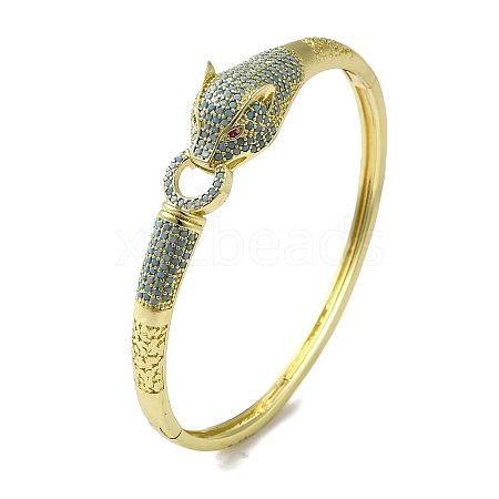 Brass Pave Cadet Blue & Orchid Cubic Zirconia Leopard Hinged Bangle for Women BJEW-K246-21B-G-1