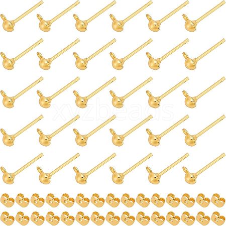 60Pcs 2 Styles Brass Stud Earring Findings KK-CA0001-35G-1