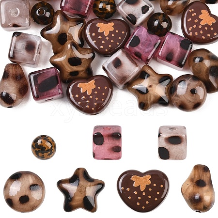 35Pcs 7 Styles Leopard Print Opaque Acrylic Beads FIND-YW0011-31-1