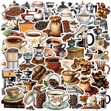 50Pcs Vintage Coffee Machine and Coffee Bean Paper Stickers PW-WGB49A5-01-1