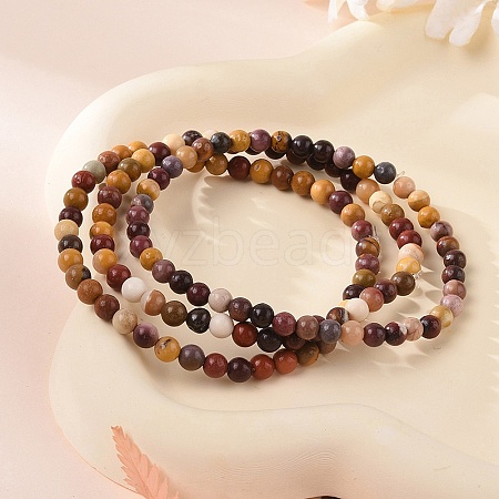 Natural Mookaite Round Bead Stretch Bracelets BJEW-L594-B05-1