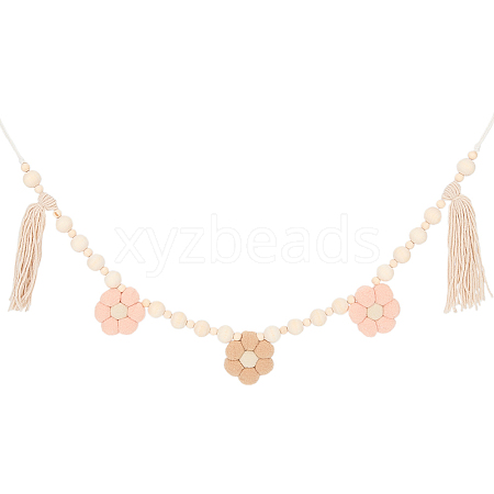 Wooden Banners with Flower Tassels Pendant Hanging Bunting FIND-WH20019-93A-1