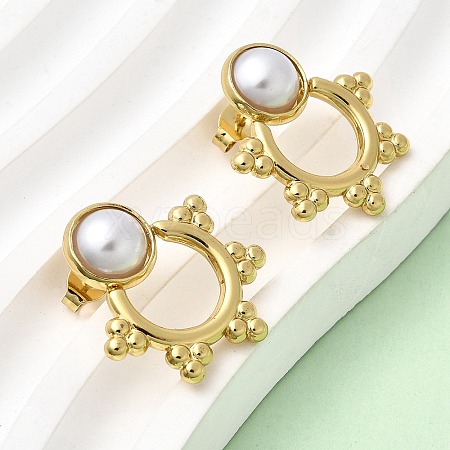 201 Stainless Steel ABS Plastic Pearl Stud Earrings EJEW-Z151-13G-07-1