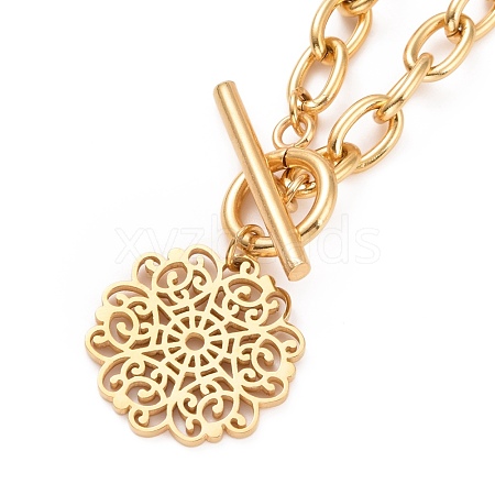 304 Stainless Steel Flower Clasp Pendant Necklace for Women NJEW-G018-08G-1