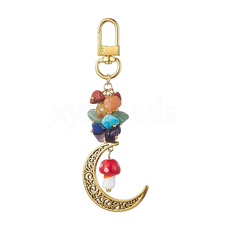 Alloy Hollow Moon & Lampwork Mushroom Pendant Decorations HJEW-JM01612-02-1