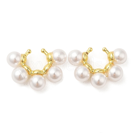 Rack Plating Brass Cuff Earrings with Plastic Pearl Beaded EJEW-M222-03G-1