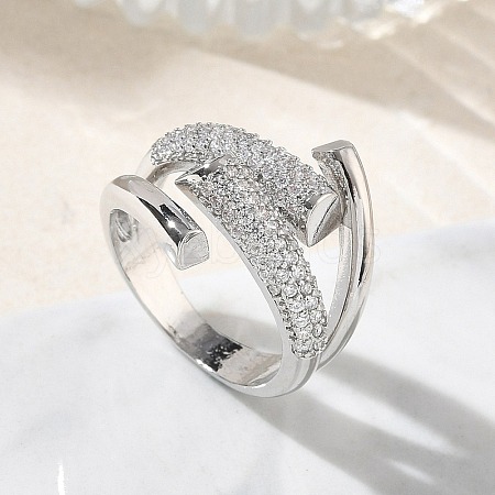 Brass Micro Pave Cubic Zirconia Cuff Open Rings for Women RJEW-L343-12P-01-1