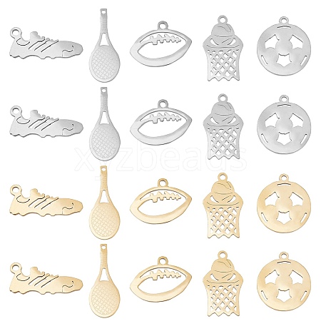 DICOSMETIC 20Pcs 10 Style Ion Plating(IP) 201 Stainless Steel Pendants STAS-DC0004-55-1