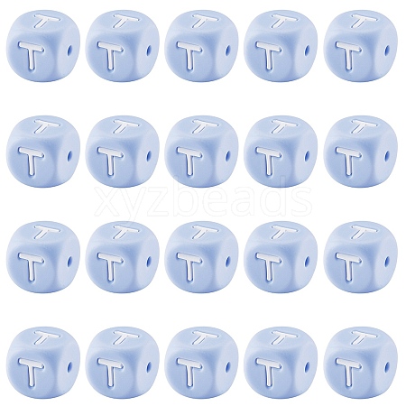 20Pcs Blue Cube Letter Silicone Beads 12x12x12mm Square Dice Alphabet Beads with 2mm Hole Spacer Loose Letter Beads for Bracelet Necklace Jewelry Making JX434T-1