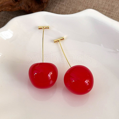 Cherry Resin Dangle Stud Earrings XZ7798-7-1