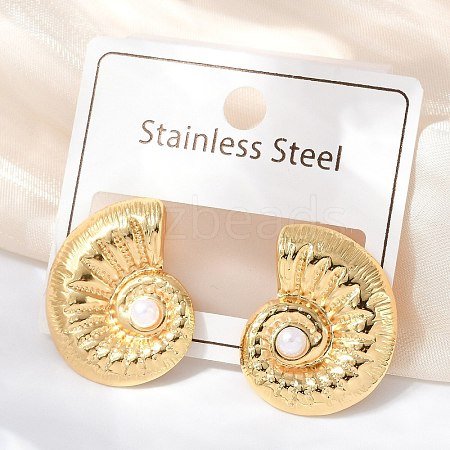 304 Stainless Steel ABS Plastic Pearl Stud Earrings STAS-D368-01A-G-1