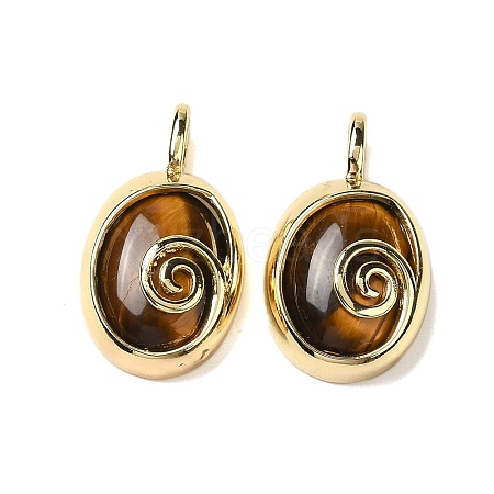 Natural Tiger Eye Oval Pendants G-K371-01G-02-1