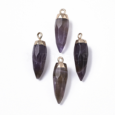 Top Golden Plated Natural Amethyst Pointed Pendants X-G-S359-078F-1