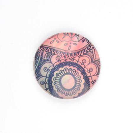 Flower Pattern Printed Glass Cabochon GGLA-R037-16mm-02-1