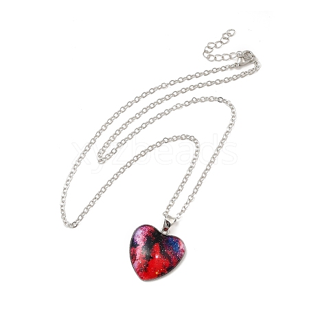 Glass Heart with Cloud Pendant Necklace NJEW-H165-01H-1