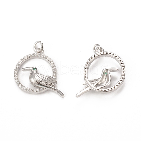 Brass Micro Pave Cubic Zirconia Bird Pendants KK-E068-VB305-1