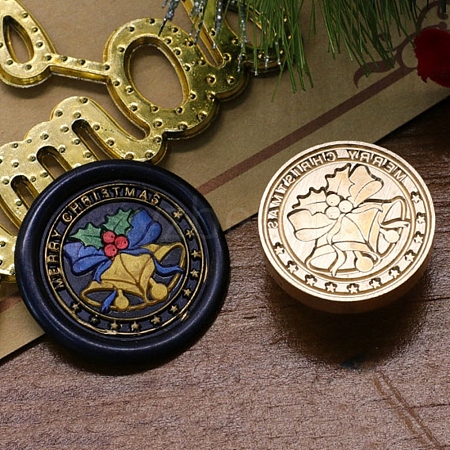 Christmas Series Wax Seal Brass Stamp Head AJEW-M037-01G-09-1