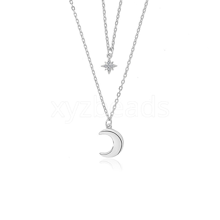 925 Silver Double Layer Star Moon Pendant Necklaces XF3339-2-1