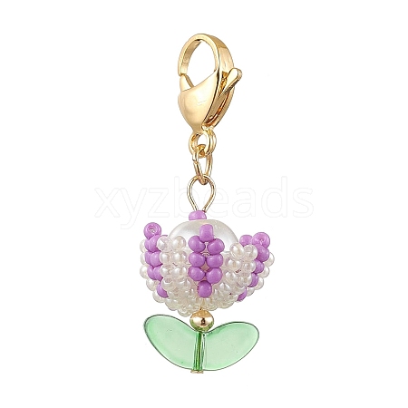 Flower Glass Seed Beaded Pendant Decorations HJEW-MZ00163-02-1