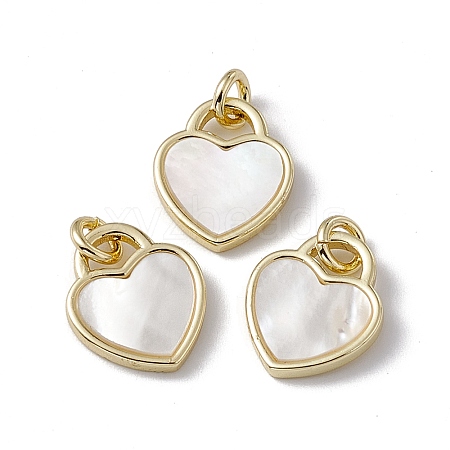 Natural White Shell Heart Charms SSHEL-G027-01G-1