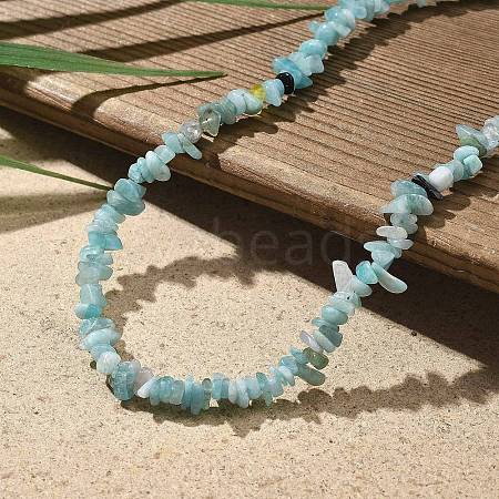 Natural Flower Amazonite Chip Beaded Necklaces for Men Women NJEW-G159-01L-1