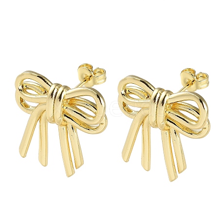 Bowknot Rack Plating Brass Stud Earrings for Women EJEW-A045-02G-1