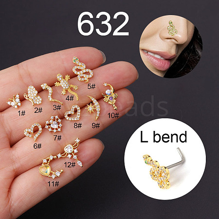 20G Titanium Steel Cubic Zirconia L-Shaped Nose Rings WG80602-16-1