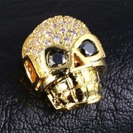 Brass Micro Pave Black Cubic Zirconia Beads ZIRC-WH0004-02G-1