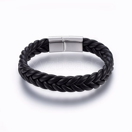 Leather Braided Cord Bracelets BJEW-E345-14A-P-1