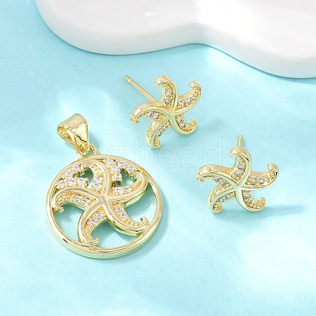 Brass Micro Pave Cubic Zirconia Pendant & Stud Earrings Sets for Women SJEW-F227-01A-G-1