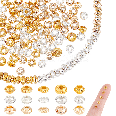120Pcs 15 Styles Zinc Alloy Spacer Beads FIND-GA0004-65-1