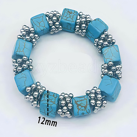 Natural Turquoise Cube Beaded Stretch Bracelet XU8042-4-1