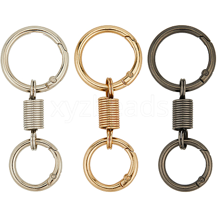 12Pcs 3 Colors Nordic Retro Zinc Alloy Double Spring Ring Clasps FIND-SC0012-87A-1