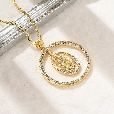 Brass Micro Pave Clear Cubic Zirconia Ring Pendant Necklaces NJEW-P322-A03-G-1