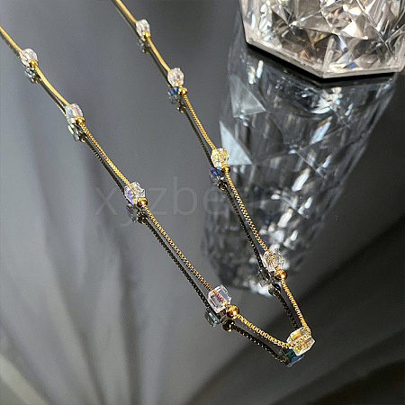 Fashionable Transparent Cube & Stainless Steel Link Chian Necklaces QZ2817-1-1