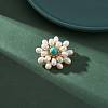 Synthetic Green Turquoise & Natural Pearl Braided Bead Flower Lapel Pin JEWB-TA00006-01-2