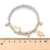 Brass Enamel Round Beads Charm Bracelets for Women BJEW-D317-11PG-6