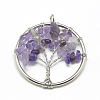 Natural Amethyst Beads Iron Wire Wrapped Pendants G-R001-P04-1