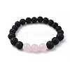 Natural Rose Quartz & Lava Rock Beaded Stretch Bracelets BJEW-JB05415-02-1