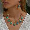 Middle Eastern Synthetic Turquoise & Alloy Oval Pendant Necklace & Earrings Sets for Wedding AL5666-3