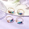 Copper Wire Wrapped Natural Gemstone Round Beaded Finger Rings for Women RJEW-JR00751-2