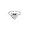 304 Stainless Steel Heart Open Cuff Ring for Women RJEW-S405-219P-1