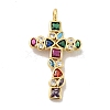 Cross Brass Micro Pave Colorful Cubic Zirconia Pendants KK-G419-17G-2