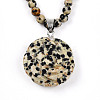 Natural Dalmatian Jasper 4.5mm Round Beaded Flower Pendant Necklaces NJEW-T016-04H-4