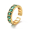 Rectangle Brass Micro Pave Cubic Zirconia Open Cuff Ring for Women RJEW-Z044-04G-04-1