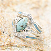 3Pcs Horse Eye Alloy & Crystal Rhinestone & Synthetic Turquoise Finger Rings FS-WG40CFA-08-1