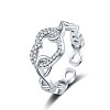 Heart Brass Micro Pave Clear Cubic Zirconia Hollow Open Cuff Rings for Women RJEW-M016-04P-1